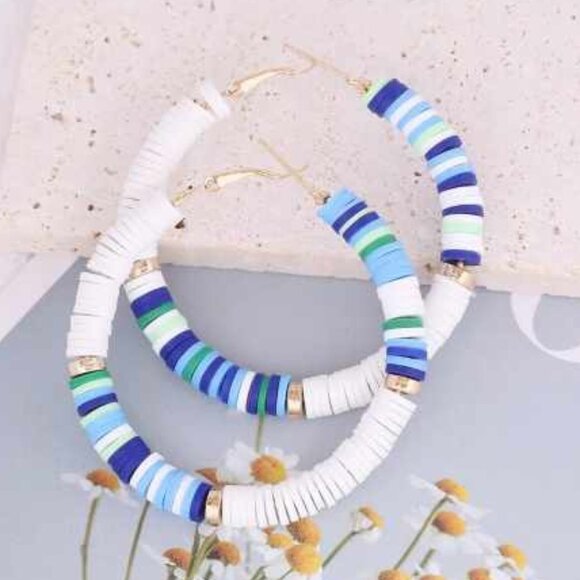 Color Blocking Pottery Hoop Earrings - Picture 1 of 2